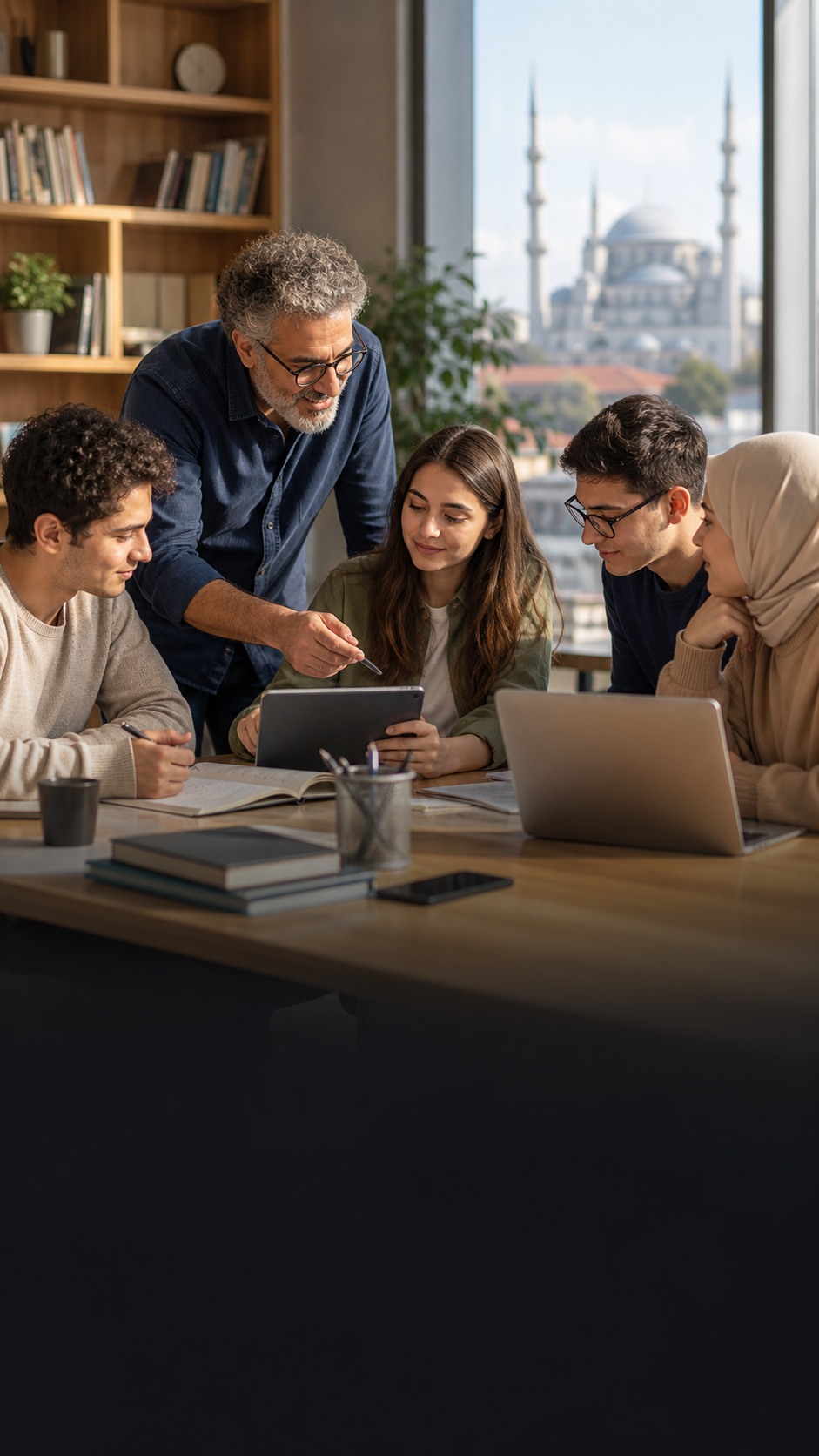 Öğrencileriyle etkileşimli ders yapan deneyimli eğitmen